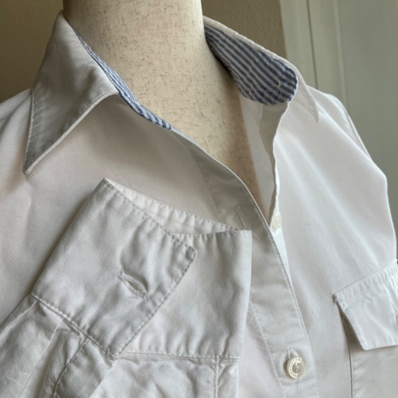 Tommy Jeans Cropped Cotton White Oxford Blouse - Size Large - Picture 8 of 8